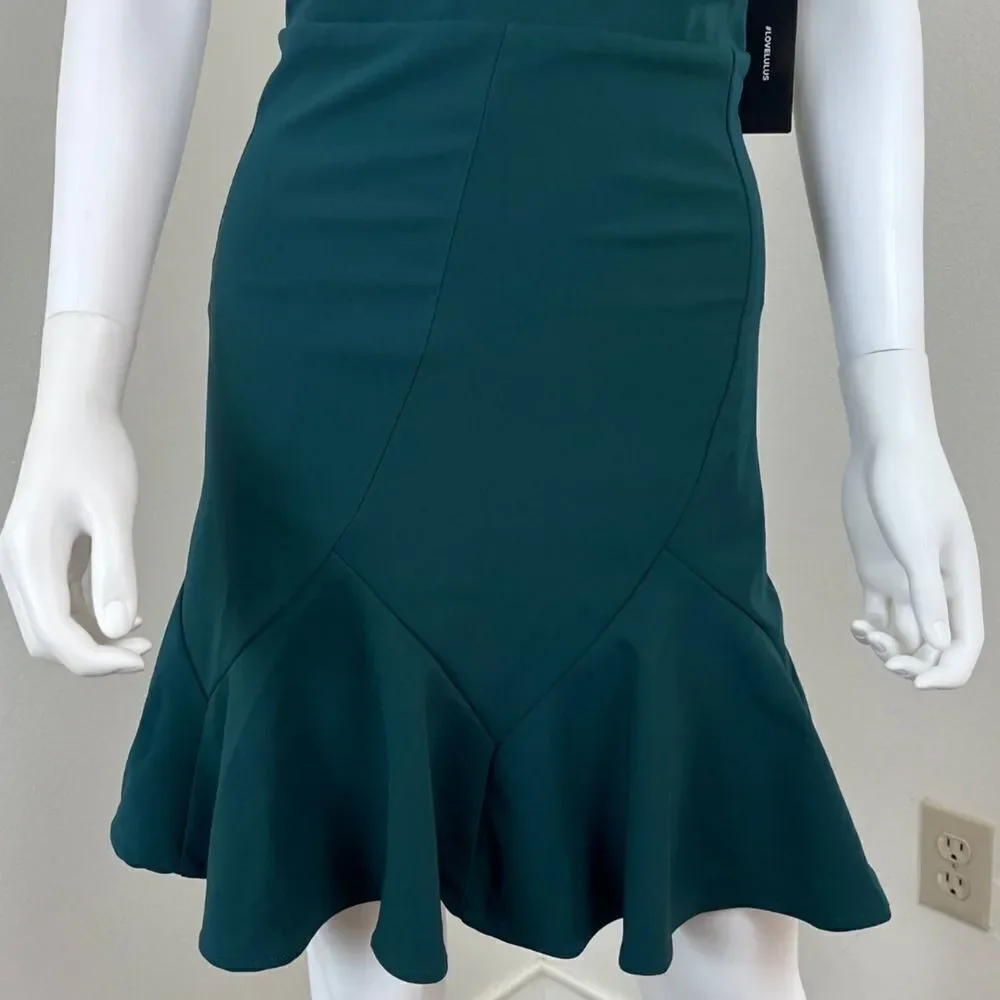 Lulus Sweet Expectation Women Size S Green Ruffle Peplum Bodycon Mini NEW Dress - Picture 6 of 17